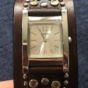 GUESS Women's Brown Leather and Rhinestones Watch